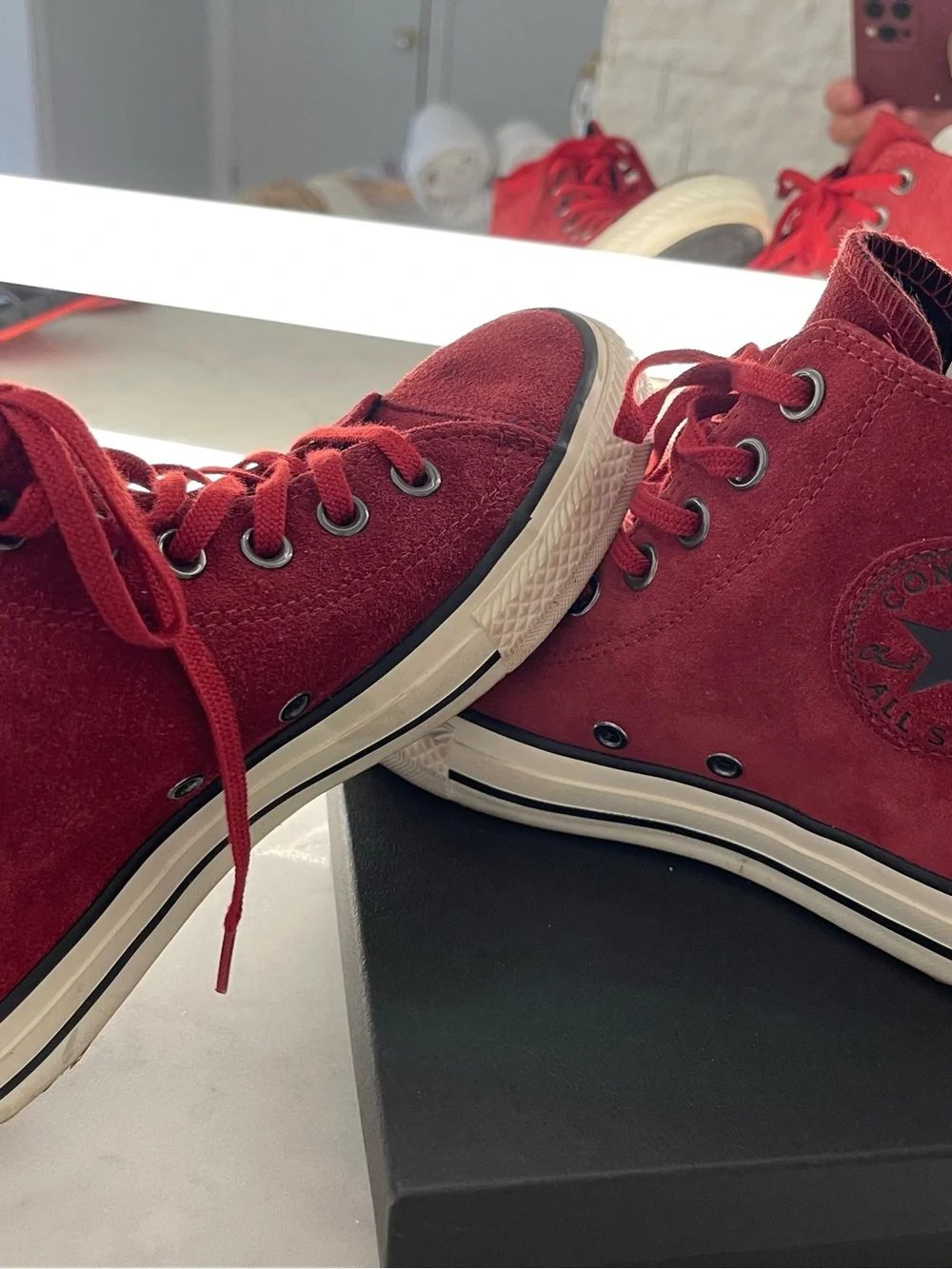 Women’s Suede High-Top Sneakers in Burgundy